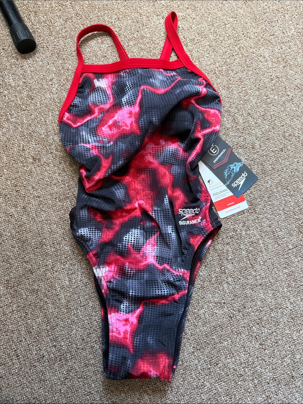 Speedo Endurance Plus Racing Cut Red Blur Bathing Suit Competitive 24